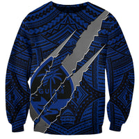 Polynesian Guam Sweatshirt with Coat Of Arms Claws Style - Blue LT6 - Wonder Print Shop