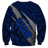 Polynesian Guam Sweatshirt with Coat Of Arms Claws Style - Blue LT6 - Wonder Print Shop