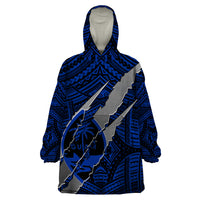 Polynesian Guam Wearable Blanket Hoodie with Coat Of Arms Claws Style - Blue LT6 - Wonder Print Shop
