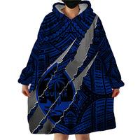 Polynesian Guam Wearable Blanket Hoodie with Coat Of Arms Claws Style - Blue LT6 - Wonder Print Shop
