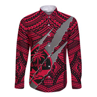 Polynesian Guam Long Sleeve Button Shirt with Coat Of Arms Claws Style - Red LT6 - Wonder Print Shop