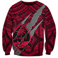 Polynesian Guam Sweatshirt with Coat Of Arms Claws Style - Red LT6 - Wonder Print Shop