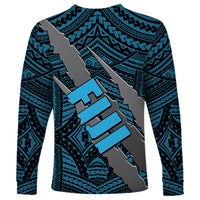 Polynesian Fiji Long Sleeve Shirt with Coat Of Arms Claws Style - Blue LT6 - Wonder Print Shop