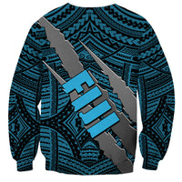 Polynesian Fiji Sweatshirt with Coat Of Arms Claws Style - Blue LT6 - Wonder Print Shop
