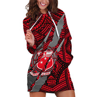 Polynesian Samoa Hoodie Dress with Coat Of Arms Claws Style - Red LT6 - Wonder Print Shop