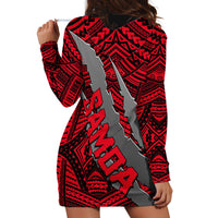 Polynesian Samoa Hoodie Dress with Coat Of Arms Claws Style - Red LT6 - Wonder Print Shop