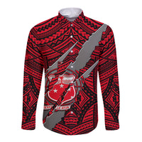 Polynesian Samoa Long Sleeve Button Shirt with Coat Of Arms Claws Style - Red LT6 - Wonder Print Shop