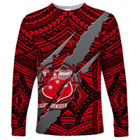 Polynesian Samoa Long Sleeve Shirt with Coat Of Arms Claws Style - Red LT6 - Wonder Print Shop