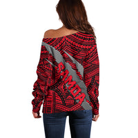 Polynesian Samoa Off Shoulder Sweater with Coat Of Arms Claws Style - Red LT6 - Wonder Print Shop