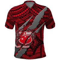 Polynesian Samoa Polo Shirt with Coat Of Arms Claws Style - Red LT6 - Wonder Print Shop