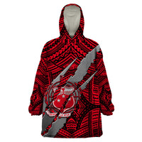 Polynesian Samoa Wearable Blanket Hoodie with Coat Of Arms Claws Style - Red LT6 - Wonder Print Shop