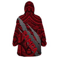 Polynesian Samoa Wearable Blanket Hoodie with Coat Of Arms Claws Style - Red LT6 - Wonder Print Shop