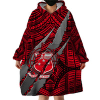 Polynesian Samoa Wearable Blanket Hoodie with Coat Of Arms Claws Style - Red LT6 - Wonder Print Shop