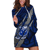 Polynesian Samoa Hoodie Dress with Coat Of Arms Claws Style - Blue LT6 - Wonder Print Shop