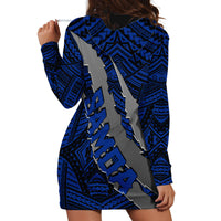 Polynesian Samoa Hoodie Dress with Coat Of Arms Claws Style - Blue LT6 - Wonder Print Shop