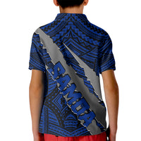 Polynesian Samoa Kid Polo Shirt with Coat Of Arms Claws Style - Blue LT6 - Wonder Print Shop
