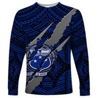 Polynesian Samoa Long Sleeve Shirt with Coat Of Arms Claws Style - Blue LT6 - Wonder Print Shop