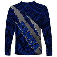 Polynesian Samoa Long Sleeve Shirt with Coat Of Arms Claws Style - Blue LT6 - Wonder Print Shop