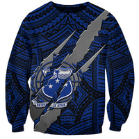 Polynesian Samoa Sweatshirt with Coat Of Arms Claws Style - Blue LT6 - Wonder Print Shop