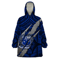 Polynesian Samoa Wearable Blanket Hoodie with Coat Of Arms Claws Style - Blue LT6 - Wonder Print Shop