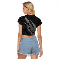 Polynesian Samoa Raglan Cropped T Shirt with Coat Of Arms Claws Style - Black LT6 - Wonder Print Shop