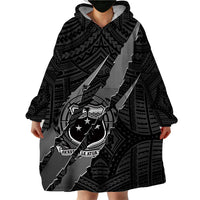 Polynesian Samoa Wearable Blanket Hoodie with Coat Of Arms Claws Style - Black LT6 - Wonder Print Shop
