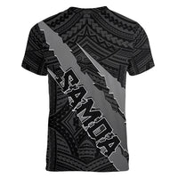 Polynesian Samoa Women V Neck T Shirt with Coat Of Arms Claws Style - Black LT6 - Wonder Print Shop