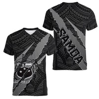 Polynesian Samoa Women V Neck T Shirt with Coat Of Arms Claws Style - Black LT6 - Wonder Print Shop