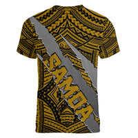 Polynesian Samoa Women V Neck T Shirt with Coat Of Arms Claws Style - Gold LT6 - Wonder Print Shop