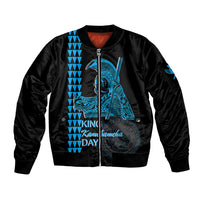 Custom Hawaii Sleeve Zip Bomber Jacket King Kamehameha Day - Blue LT6 - Wonder Print Shop