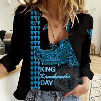 Custom Hawaii Women Casual Shirt King Kamehameha Day - Blue LT6 - Wonder Print Shop