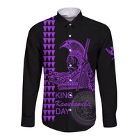 Custom Hawaii Long Sleeve Button Shirt King Kamehameha Day - Purple LT6 - Wonder Print Shop