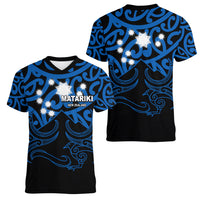 Matariki New Zealand Women V Neck T Shirt Maori New Year Blue LT6 - Wonder Print Shop