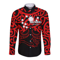 Matariki New Zealand Long Sleeve Button Shirt Maori New Year Red LT6 - Wonder Print Shop