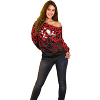Matariki New Zealand Off Shoulder Sweater Maori New Year Red LT6 - Wonder Print Shop