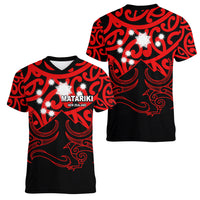 Matariki New Zealand Women V Neck T Shirt Maori New Year Red LT6 - Wonder Print Shop