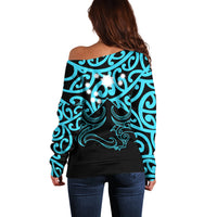 Matariki New Zealand Off Shoulder Sweater Maori New Year Light Blue LT6 - Wonder Print Shop