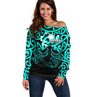 Matariki New Zealand Off Shoulder Sweater Maori New Year Turquoise LT6 - Wonder Print Shop