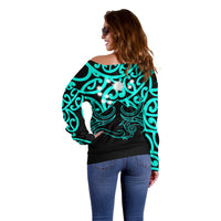 Matariki New Zealand Off Shoulder Sweater Maori New Year Turquoise LT6 - Wonder Print Shop