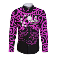 Matariki New Zealand Long Sleeve Button Shirt Maori New Year Purple LT6 - Wonder Print Shop