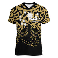 Matariki New Zealand Women V Neck T Shirt Maori New Year Gold LT6 - Wonder Print Shop
