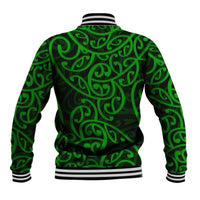 New Zealand Baseball Jacket Maori Pattern Green LT6 - Wonder Print Shop