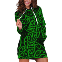 New Zealand Hoodie Dress Maori Pattern Green LT6 - Wonder Print Shop