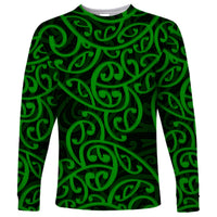 New Zealand Long Sleeve Shirt Maori Pattern Green LT6 - Wonder Print Shop