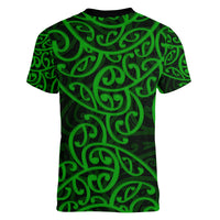New Zealand Women V Neck T Shirt Maori Pattern Green LT6 - Wonder Print Shop