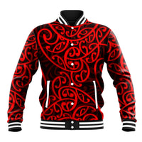 New Zealand Baseball Jacket Maori Pattern Red LT6 - Wonder Print Shop