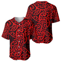 New Zealand Baseball Jersey Maori Pattern Red LT6 - Wonder Print Shop