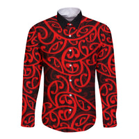 New Zealand Long Sleeve Button Shirt Maori Pattern Red LT6 - Wonder Print Shop