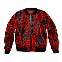 New Zealand Sleeve Zip Bomber Jacket Maori Pattern Red LT6 - Wonder Print Shop