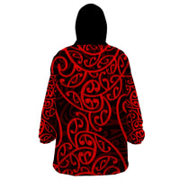 New Zealand Wearable Blanket Hoodie Maori Pattern Red LT6 - Wonder Print Shop